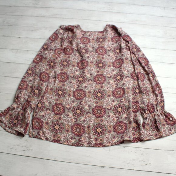 Loft Women's Floral Chiffon Blouse Size S Long Sleeve Ruffle Career Wear - Picture 6 of 6